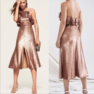 922 revovle c/meo illuminated copper sequin dress